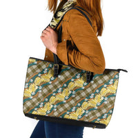 Polynesian Monstera Tiare Floral Leather Tote Bag Yellow Tropical Plaid - Polynesian Pride