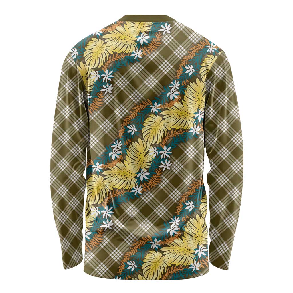 Polynesian Monstera Tiare Floral Long Sleeve Shirt Yellow Tropical Plaid - Polynesian Pride