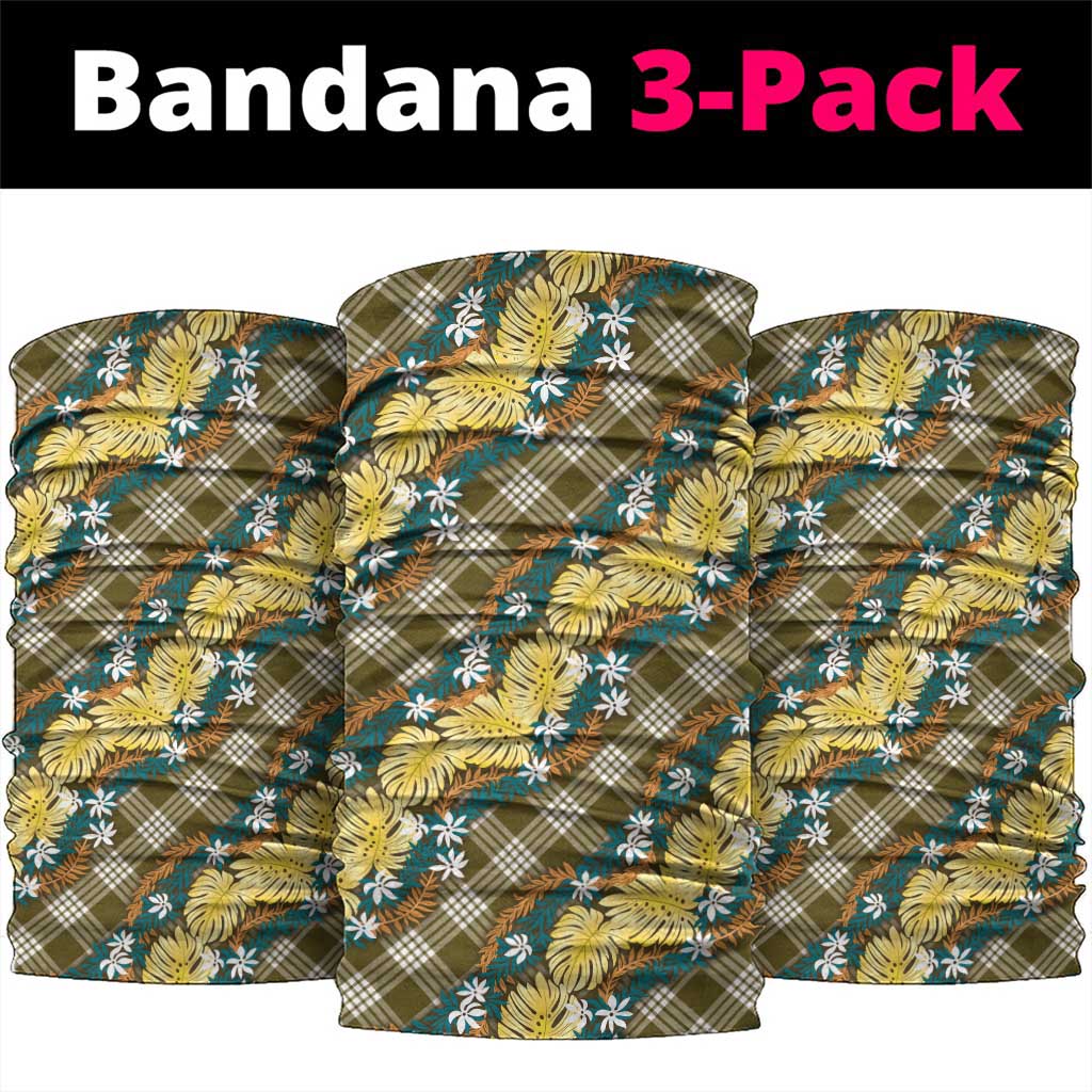 Polynesian Monstera Tiare Floral Neck Gaiter Yellow Tropical Plaid - Polynesian Pride