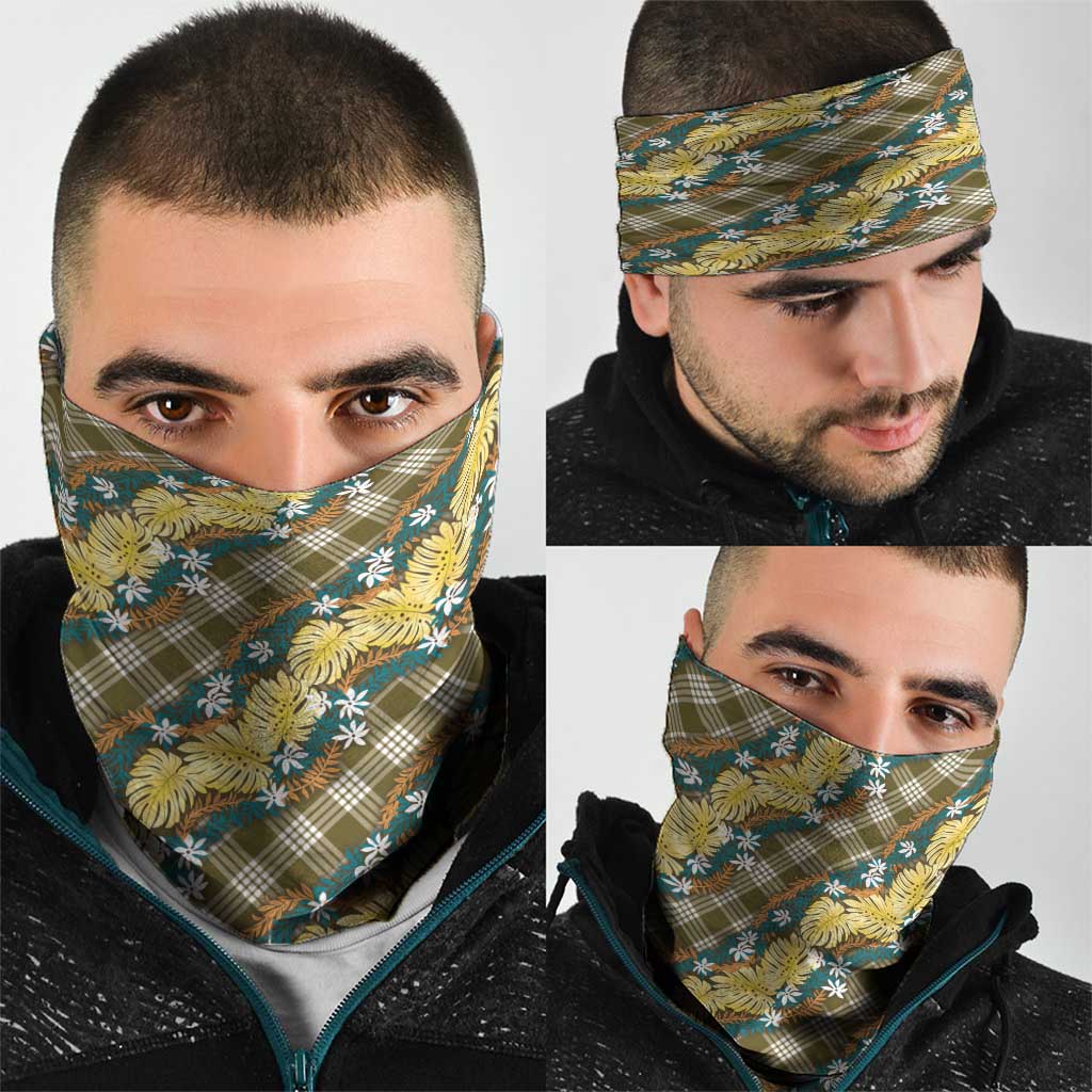 Polynesian Monstera Tiare Floral Neck Gaiter Yellow Tropical Plaid - Polynesian Pride