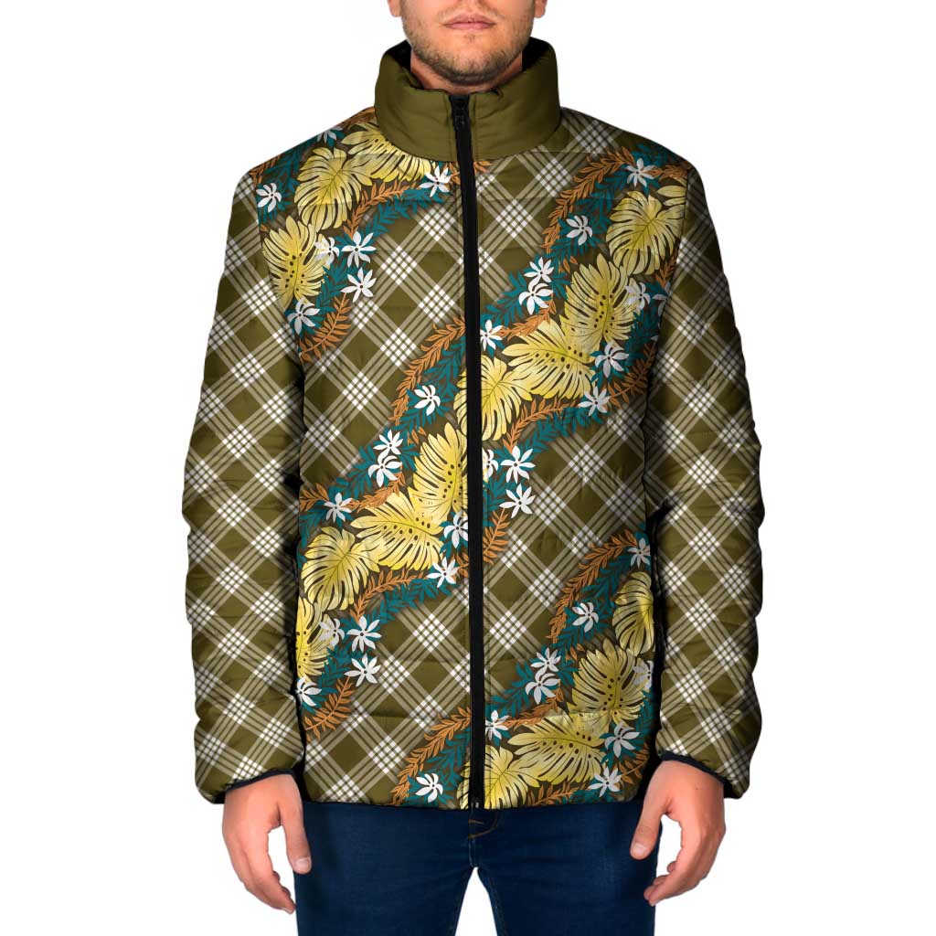 Polynesian Monstera Tiare Floral Padded Jacket Yellow Tropical Plaid LT01 Men Yellow - Polynesian Pride
