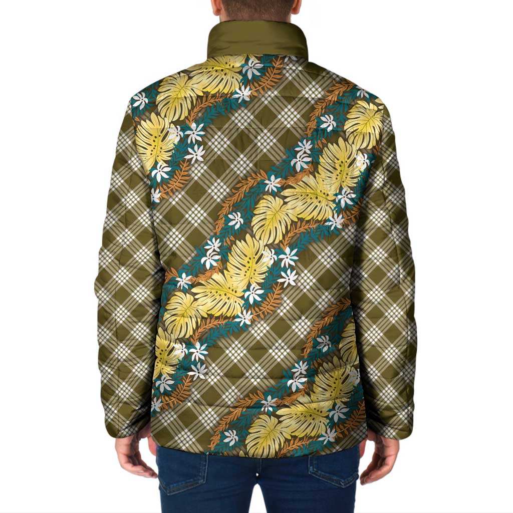 Polynesian Monstera Tiare Floral Padded Jacket Yellow Tropical Plaid - Polynesian Pride