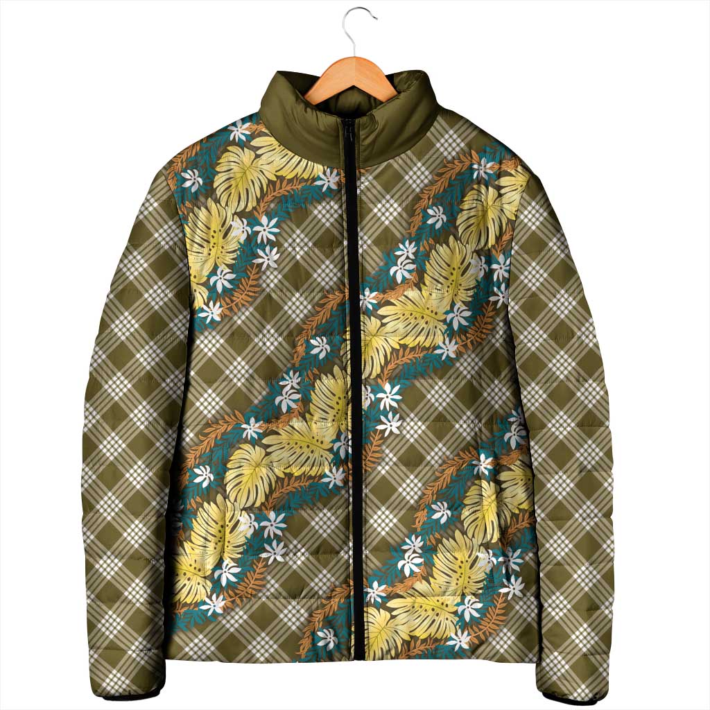 Polynesian Monstera Tiare Floral Padded Jacket Yellow Tropical Plaid - Polynesian Pride