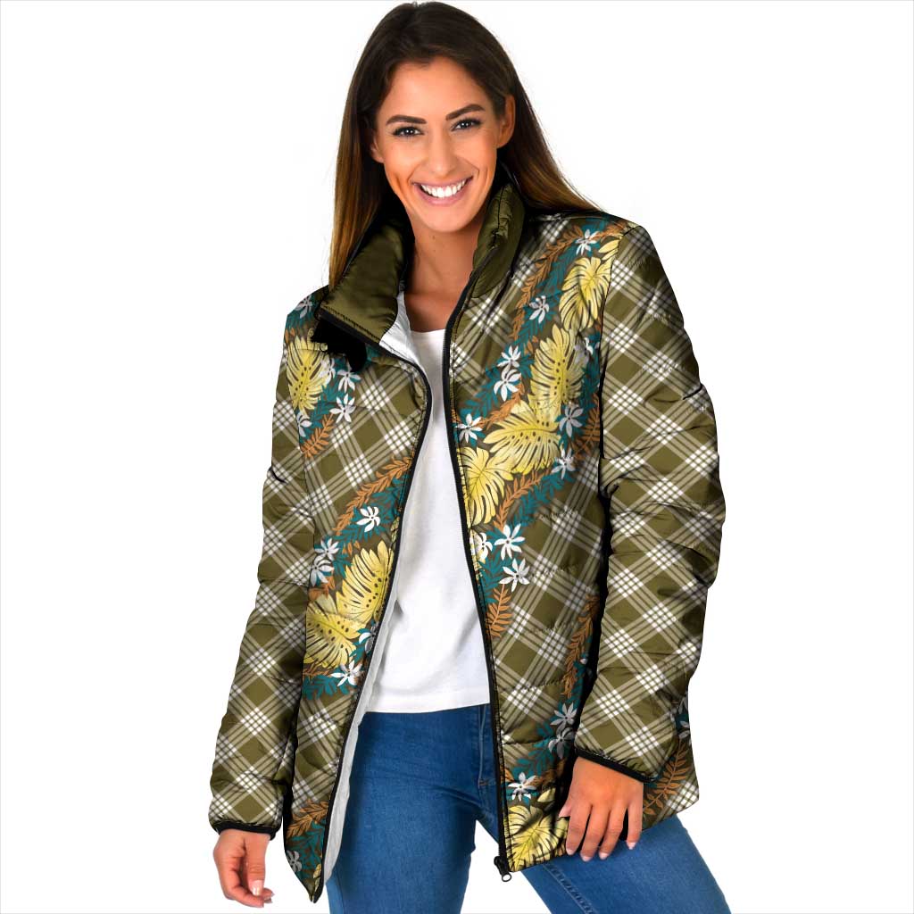 Polynesian Monstera Tiare Floral Padded Jacket Yellow Tropical Plaid - Polynesian Pride