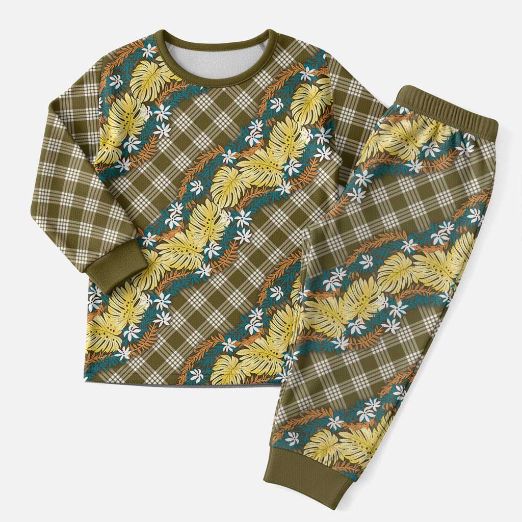 Polynesian Monstera Tiare Floral Christmas Pajama Set Yellow Tropical Plaid LT01 Men Yellow - Polynesian Pride
