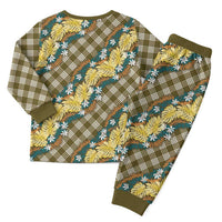 Polynesian Monstera Tiare Floral Christmas Pajama Set Yellow Tropical Plaid - Polynesian Pride
