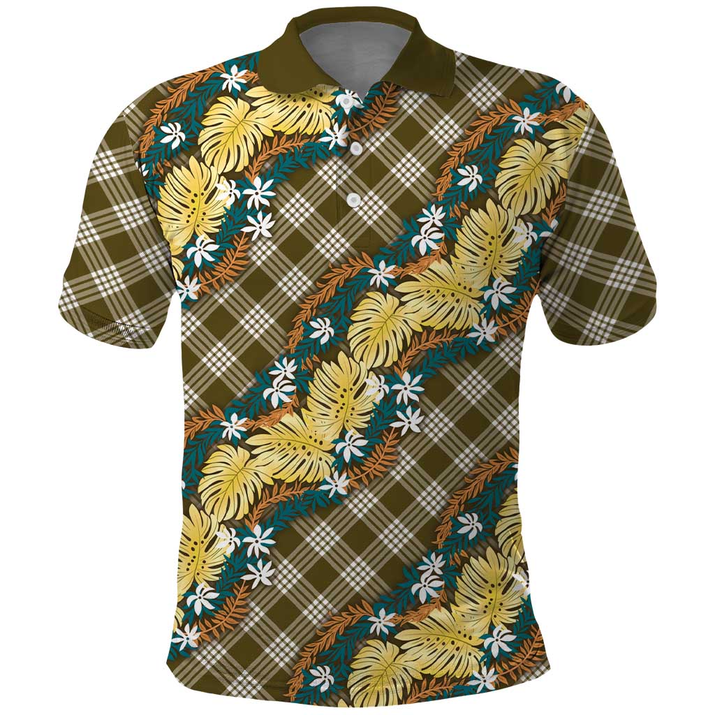 Polynesian Monstera Tiare Floral Polo Shirt Yellow Tropical Plaid - Polynesian Pride