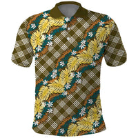 Polynesian Monstera Tiare Floral Polo Shirt Yellow Tropical Plaid - Polynesian Pride