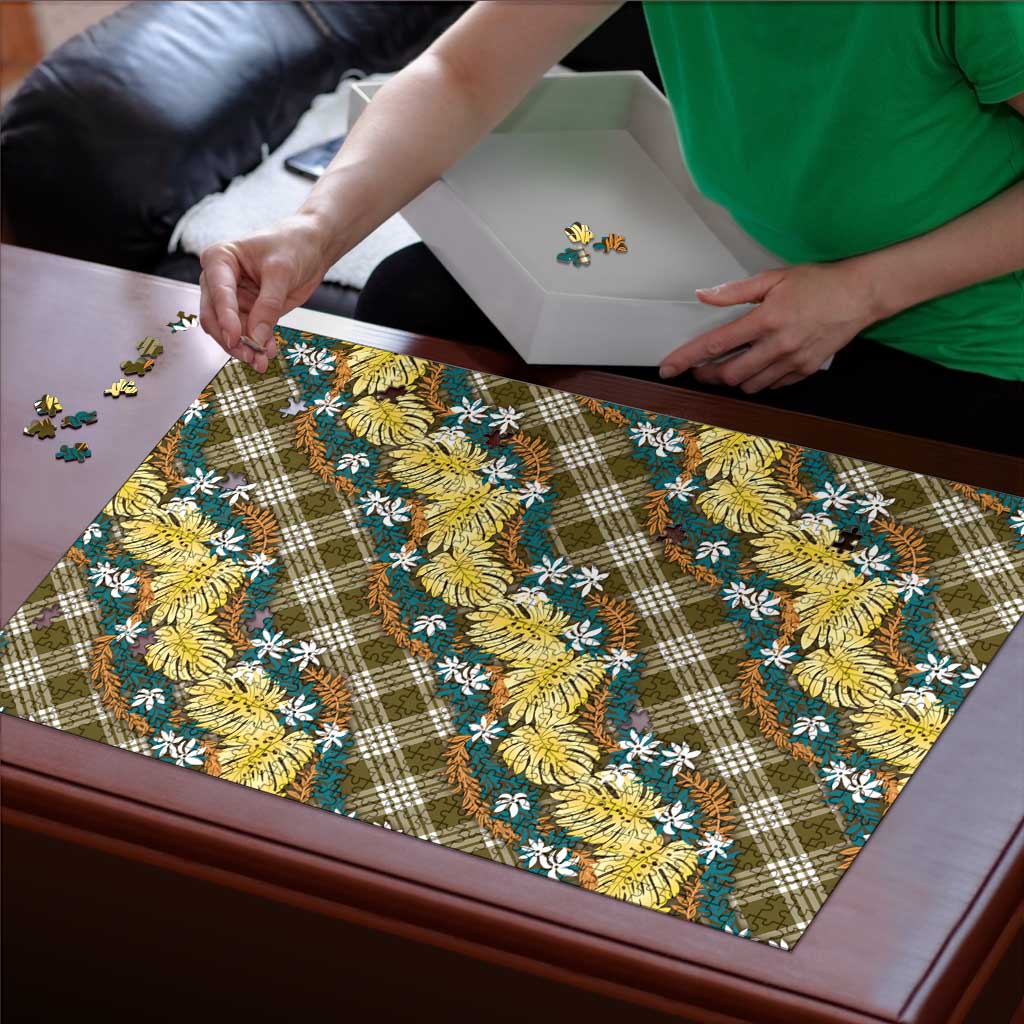 Polynesian Monstera Tiare Floral Puzzle Yellow Tropical Plaid - Polynesian Pride