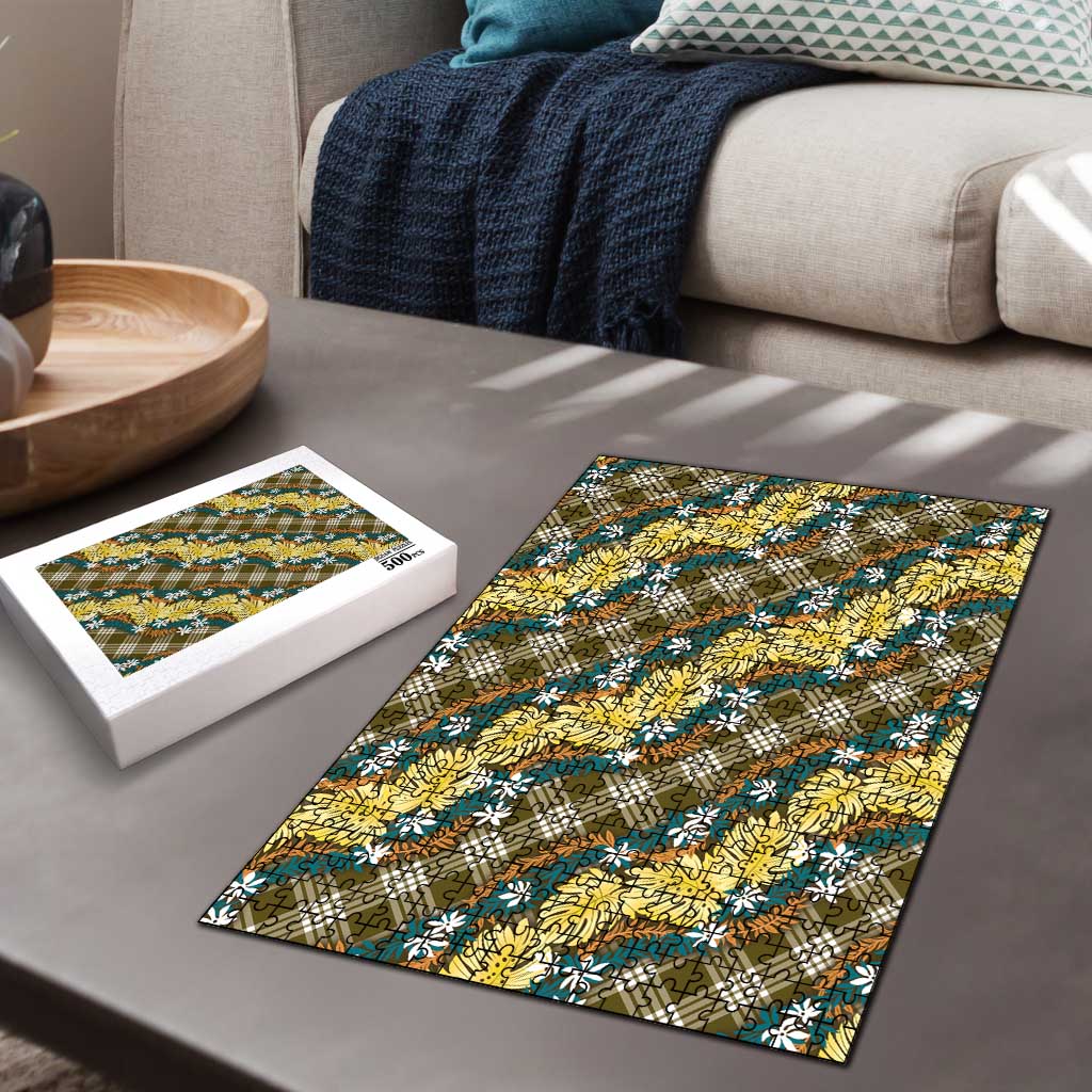 Polynesian Monstera Tiare Floral Puzzle Yellow Tropical Plaid - Polynesian Pride