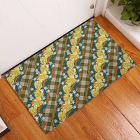 Polynesian Monstera Tiare Floral Rubber Doormat Yellow Tropical Plaid - Polynesian Pride