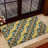 Polynesian Monstera Tiare Floral Rubber Doormat Yellow Tropical Plaid - Polynesian Pride