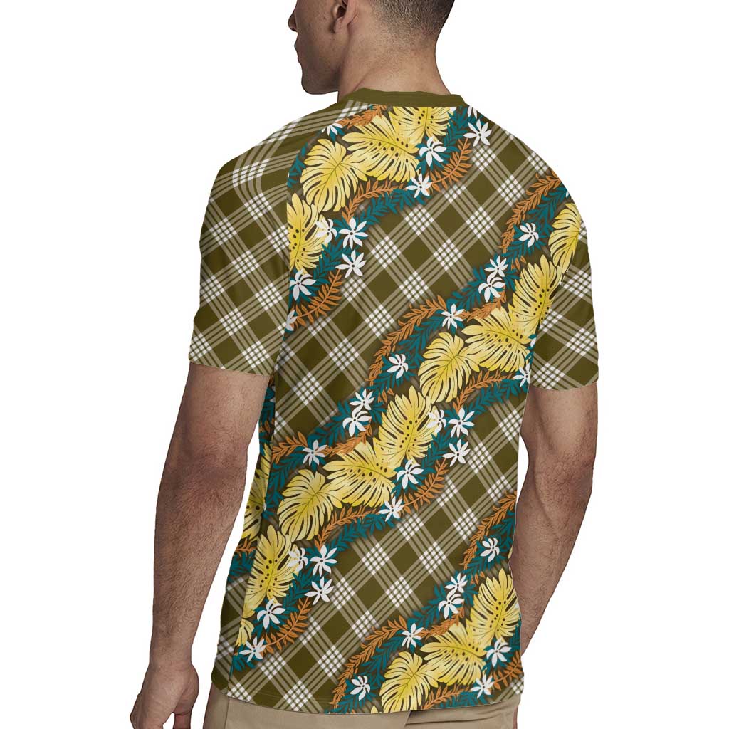 Polynesian Monstera Tiare Floral Rugby Jersey Yellow Tropical Plaid - Polynesian Pride