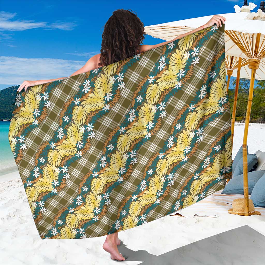 Polynesian Monstera Tiare Floral Sarong Yellow Tropical Plaid LT01 One Size 44 x 66 inches Yellow - Polynesian Pride