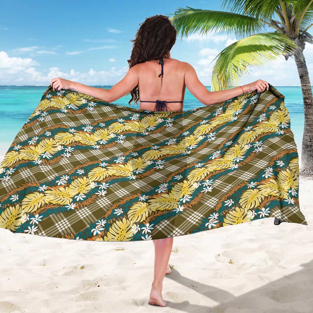 Polynesian Monstera Tiare Floral Sarong Yellow Tropical Plaid - Polynesian Pride