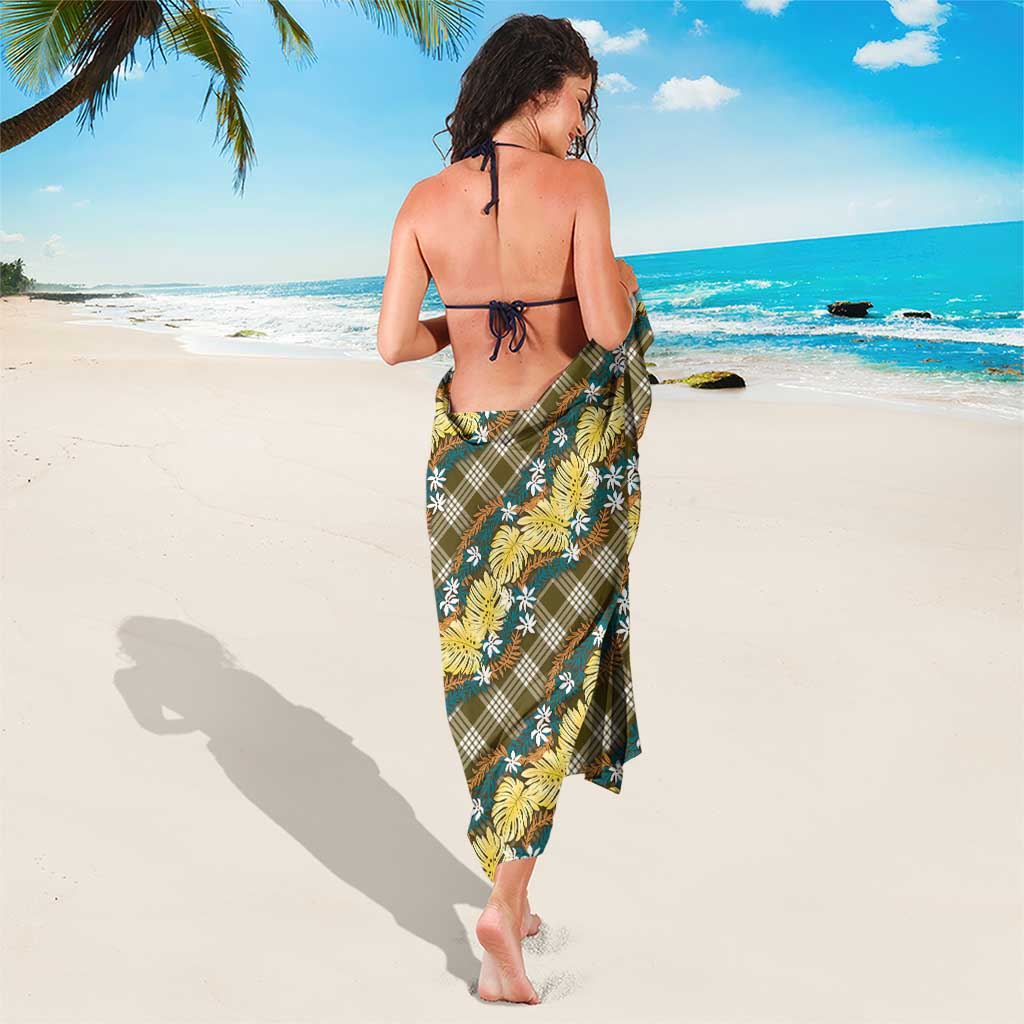 Polynesian Monstera Tiare Floral Sarong Yellow Tropical Plaid - Polynesian Pride