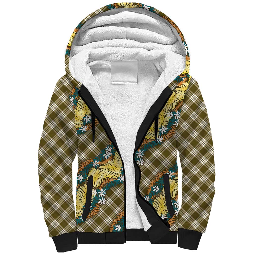 Polynesian Monstera Tiare Floral Sherpa Hoodie Yellow Tropical Plaid LT01 Unisex Yellow - Polynesian Pride