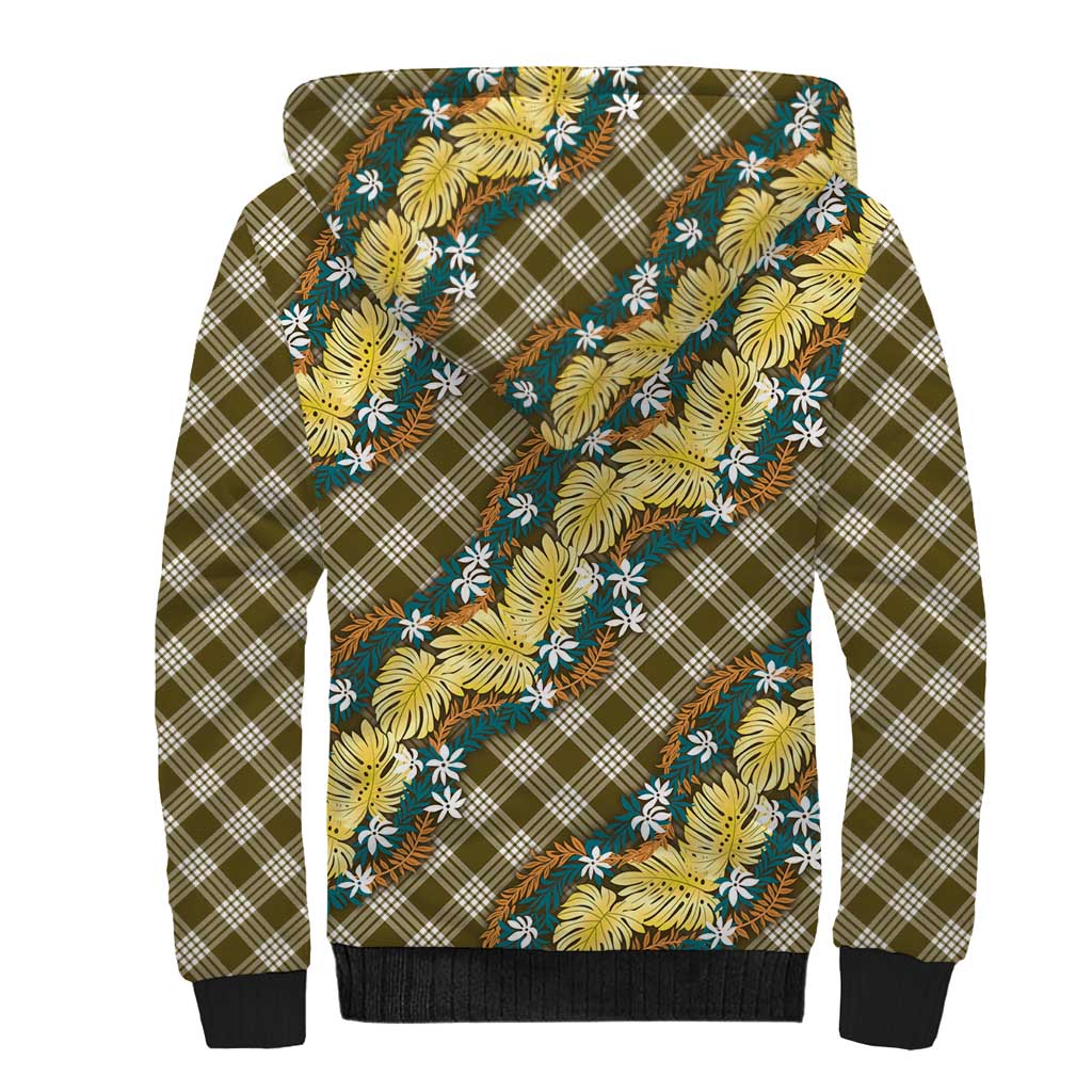 Polynesian Monstera Tiare Floral Sherpa Hoodie Yellow Tropical Plaid - Polynesian Pride
