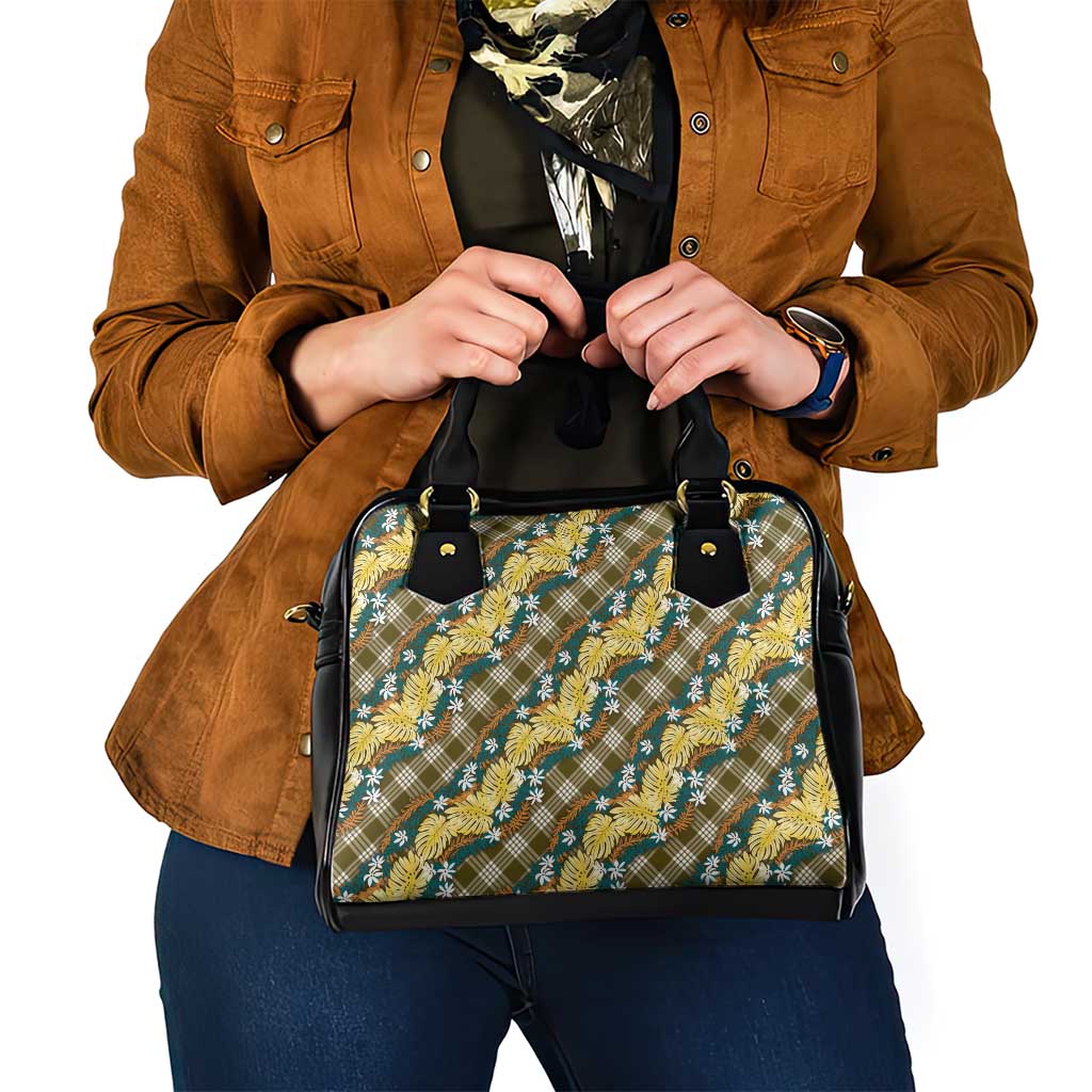 Polynesian Monstera Tiare Floral Shoulder Handbag Yellow Tropical Plaid - Polynesian Pride