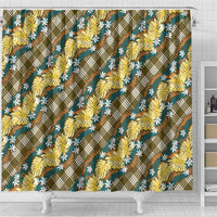Polynesian Monstera Tiare Floral Shower Curtain Yellow Tropical Plaid - Polynesian Pride