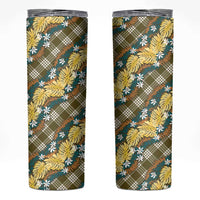 Polynesian Monstera Tiare Floral Skinny Tumbler Yellow Tropical Plaid - Polynesian Pride