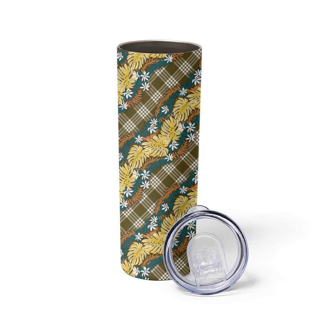 Polynesian Monstera Tiare Floral Skinny Tumbler Yellow Tropical Plaid - Polynesian Pride