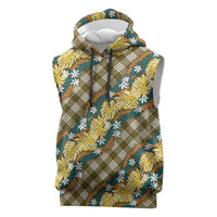 Polynesian Monstera Tiare Floral Sleeveless Hoodie Yellow Tropical Plaid - Polynesian Pride