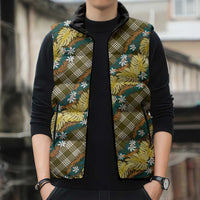 Polynesian Monstera Tiare Floral Sleeveless Puffer Jacket Yellow Tropical Plaid - Polynesian Pride