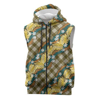 Polynesian Monstera Tiare Floral Sleeveless Zip Hoodie Yellow Tropical Plaid - Polynesian Pride