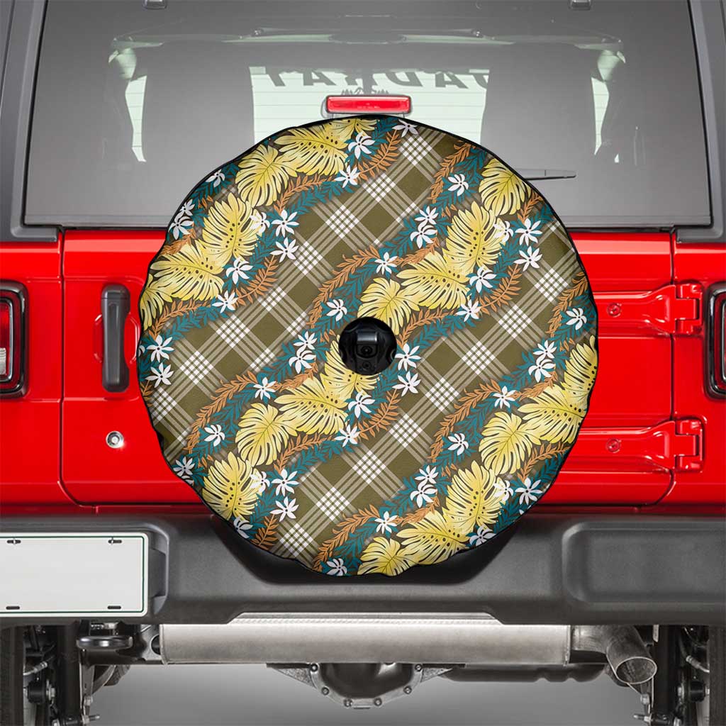 Polynesian Monstera Tiare Floral Spare Tire Cover Yellow Tropical Plaid - Polynesian Pride