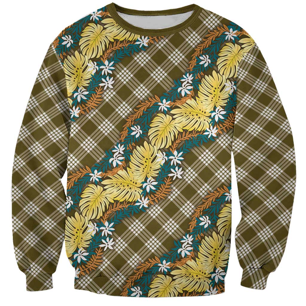 Polynesian Monstera Tiare Floral Sweatshirt Yellow Tropical Plaid - Polynesian Pride