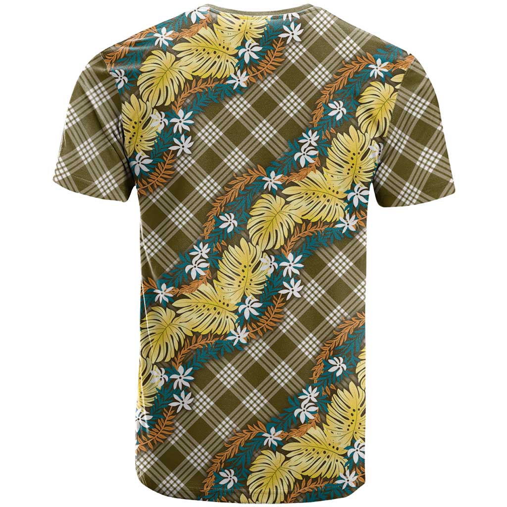 Polynesian Monstera Tiare Floral T Shirt Yellow Tropical Plaid - Polynesian Pride