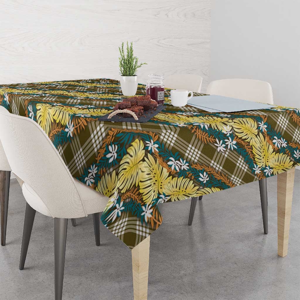 Polynesian Monstera Tiare Floral Tablecloth Yellow Tropical Plaid - Polynesian Pride