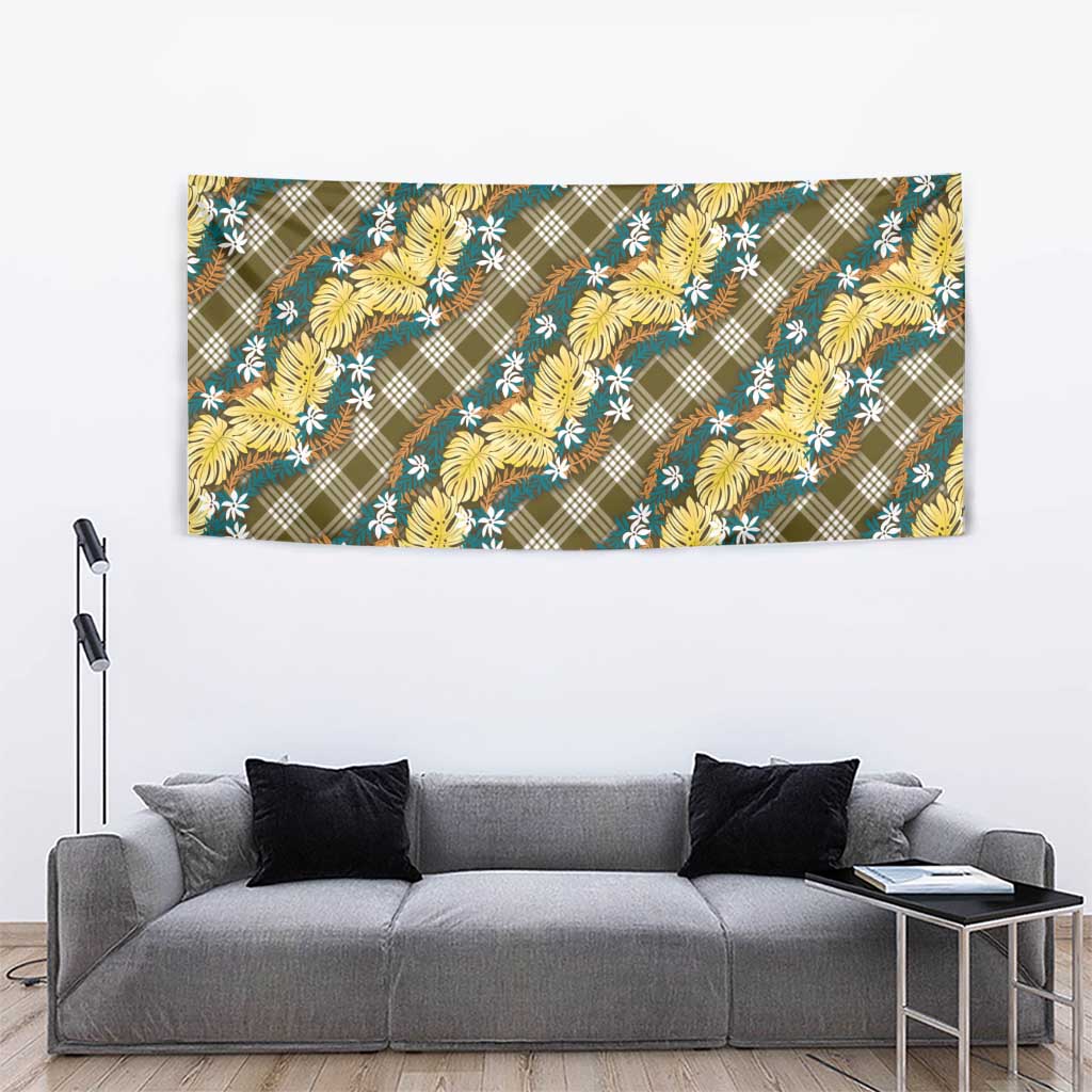 Polynesian Monstera Tiare Floral Tapestry Yellow Tropical Plaid - Polynesian Pride