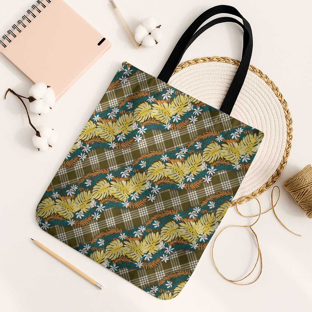 Polynesian Monstera Tiare Floral Tote Bag Yellow Tropical Plaid LT01 Black Strap One Size Yellow - Polynesian Pride