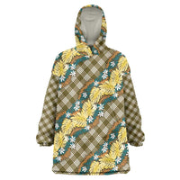 Polynesian Monstera Tiare Floral Wearable Blanket Hoodie Yellow Tropical Plaid - Polynesian Pride