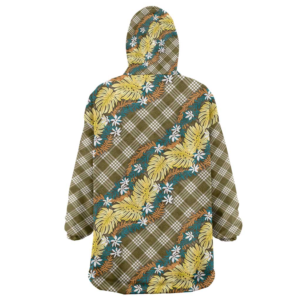 Polynesian Monstera Tiare Floral Wearable Blanket Hoodie Yellow Tropical Plaid - Polynesian Pride