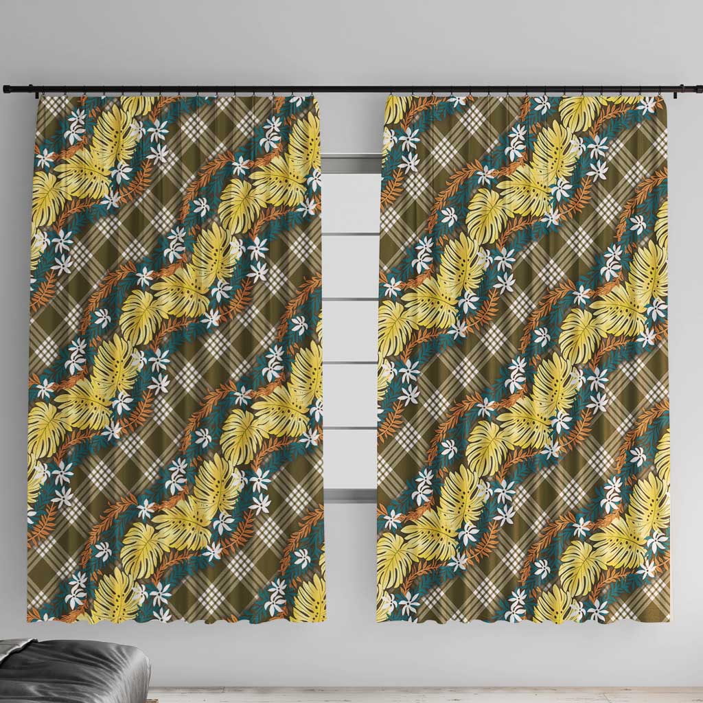 Polynesian Monstera Tiare Floral Window Curtain Yellow Tropical Plaid - Polynesian Pride