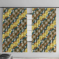 Polynesian Monstera Tiare Floral Window Curtain Yellow Tropical Plaid - Polynesian Pride