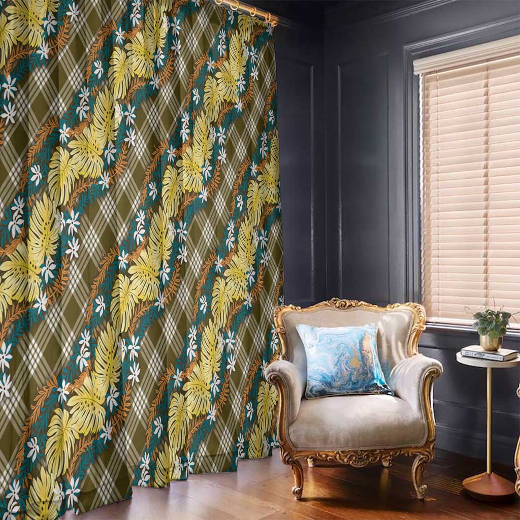 Polynesian Monstera Tiare Floral Window Curtain Yellow Tropical Plaid - Polynesian Pride
