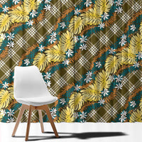 Polynesian Monstera Tiare Floral Window Curtain Yellow Tropical Plaid - Polynesian Pride