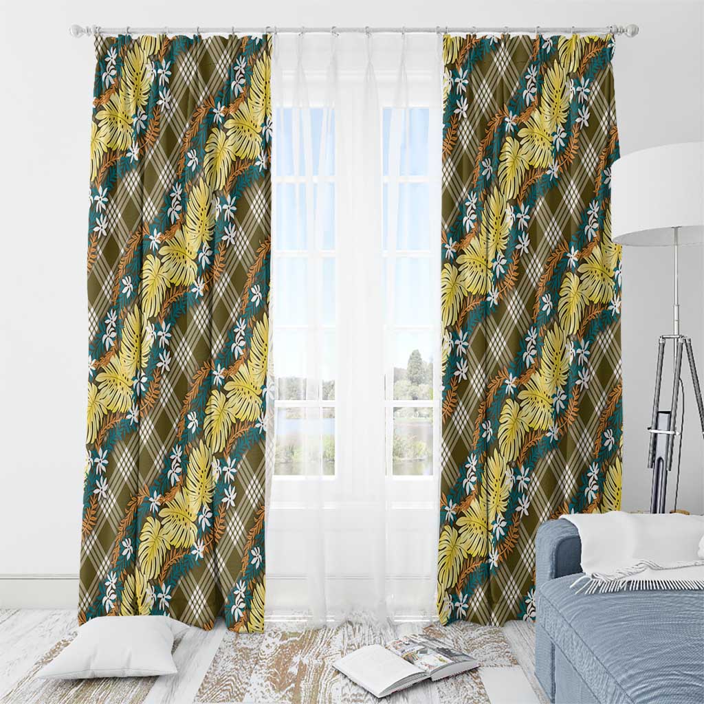 Polynesian Monstera Tiare Floral Window Curtain Yellow Tropical Plaid - Polynesian Pride