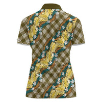 Polynesian Monstera Tiare Floral Women Polo Shirt Yellow Tropical Plaid - Polynesian Pride