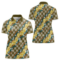 Polynesian Monstera Tiare Floral Women Polo Shirt Yellow Tropical Plaid - Polynesian Pride