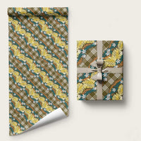 Polynesian Monstera Tiare Floral Wrapping Paper Yellow Tropical Plaid - Polynesian Pride