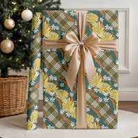 Polynesian Monstera Tiare Floral Wrapping Paper Yellow Tropical Plaid - Polynesian Pride