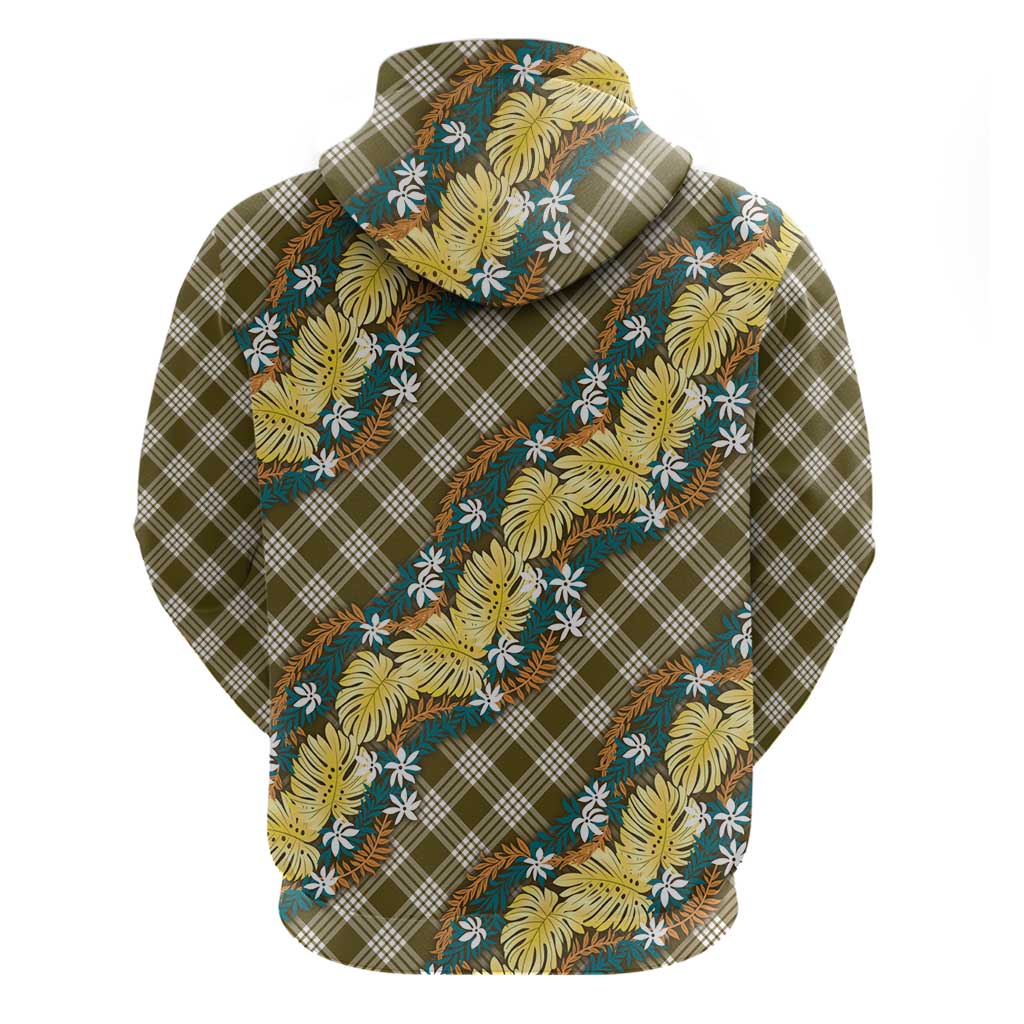 Polynesian Monstera Tiare Floral Zip Hoodie Yellow Tropical Plaid - Polynesian Pride