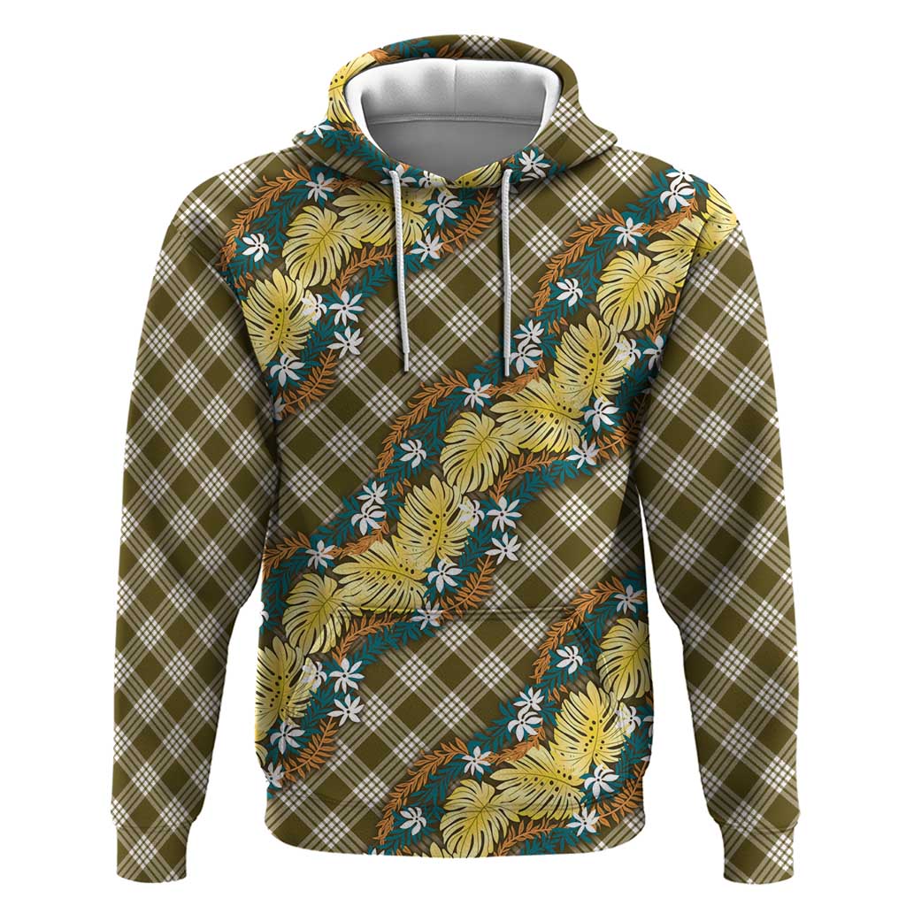 Polynesian Monstera Tiare Floral Zip Hoodie Yellow Tropical Plaid - Polynesian Pride