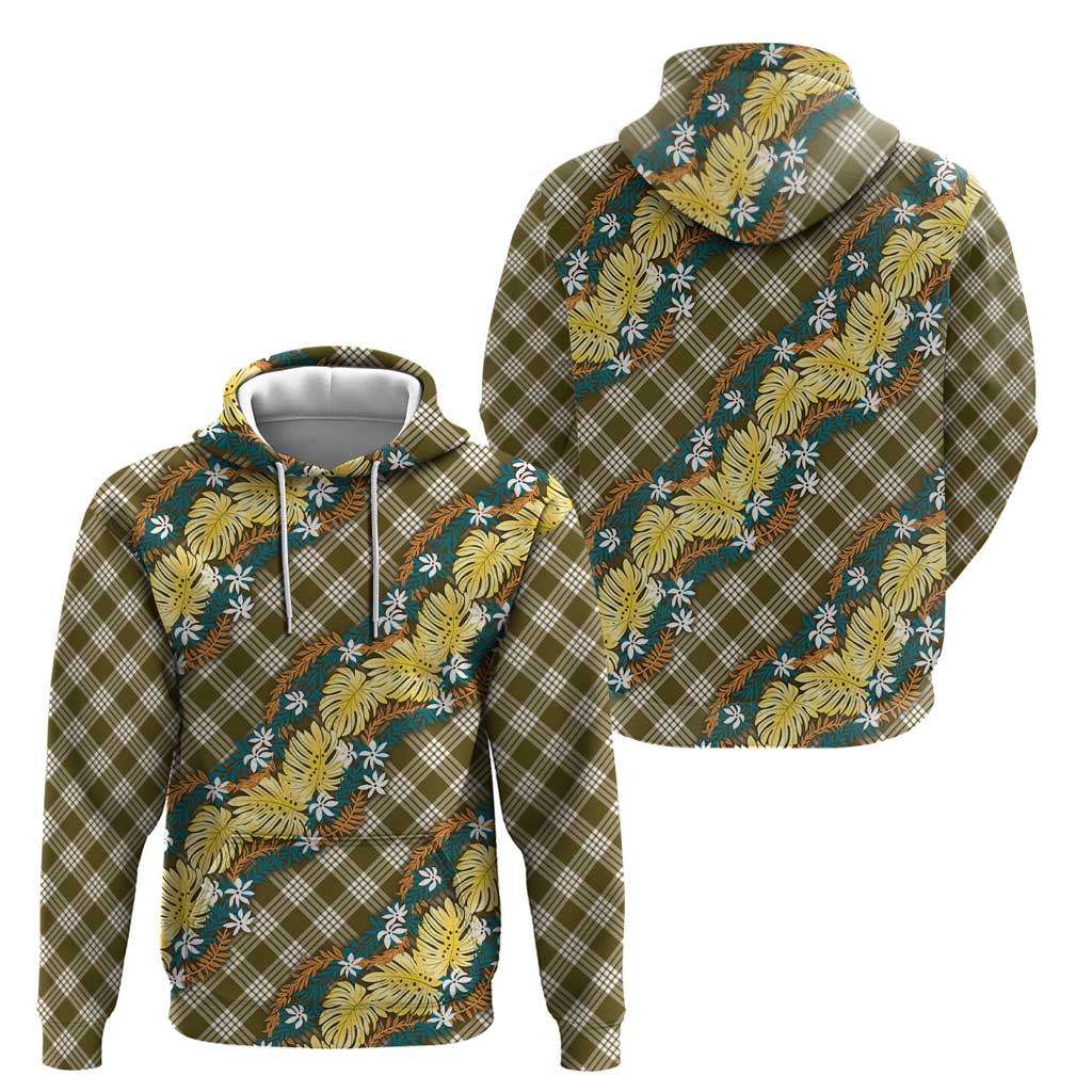 Polynesian Monstera Tiare Floral Zip Hoodie Yellow Tropical Plaid - Polynesian Pride