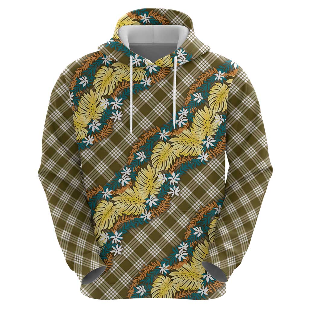 Polynesian Monstera Tiare Floral Zip Hoodie Yellow Tropical Plaid - Polynesian Pride